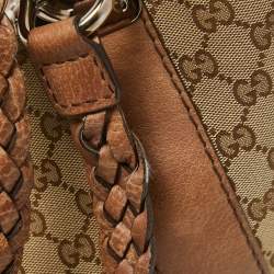 Pre Owned Gucci Beige/Brown GG Canvas and Leather Medium Bamboo Bar Tote