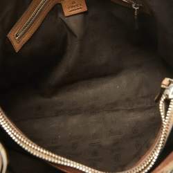 Pre Owned Gucci Beige/Brown GG Canvas and Leather Medium Bamboo Bar Tote