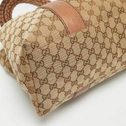 Pre Owned Gucci Beige/Brown GG Canvas and Leather Medium Bamboo Bar Tote