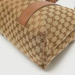 Pre Owned Gucci Beige/Brown GG Canvas and Leather Medium Bamboo Bar Tote