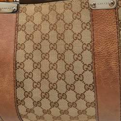 Pre Owned Gucci Beige/Brown GG Canvas and Leather Medium Bamboo Bar Tote