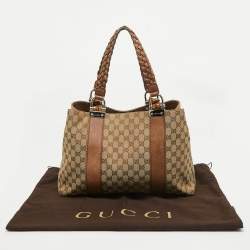 Pre Owned Gucci Beige/Brown GG Canvas and Leather Medium Bamboo Bar Tote