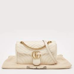 مملوكة مسبقًا Gucci Off White Matelassé Leather Small GG Marmont Shoulder Bag