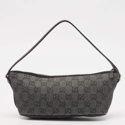 Gucci Black GG Denim and Leather Boat Pochette Bag