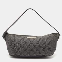 Gucci Black GG Denim and Leather Boat Pochette Bag