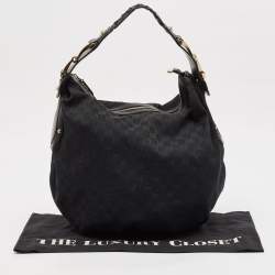 Pre Owned Gucci Black GG Canvas and Leather GG Marmont Medium Pelham Hobo