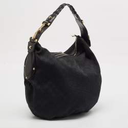 Pre Owned Gucci Black GG Canvas and Leather GG Marmont Medium Pelham Hobo
