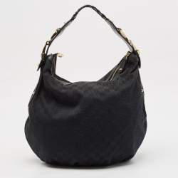 Pre Owned Gucci Black GG Canvas and Leather GG Marmont Medium Pelham Hobo