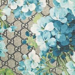 Gucci Blue/Beige GG Supreme Canvas and Leather Blooms Wristlet Pouch