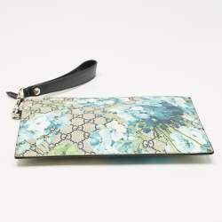 Gucci Blue/Beige GG Supreme Canvas and Leather Blooms Wristlet Pouch