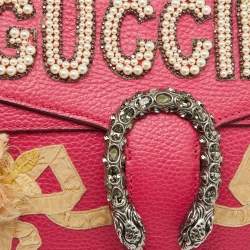 Pre Owned Gucci Pink Leather Small Guccify Pearl Embellished Dionysus Shoulder Bag