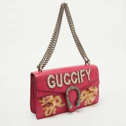 Pre Owned Gucci Pink Leather Small Guccify Pearl Embellished Dionysus Shoulder Bag