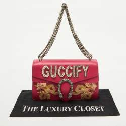 Pre Owned Gucci Pink Leather Small Guccify Pearl Embellished Dionysus Shoulder Bag