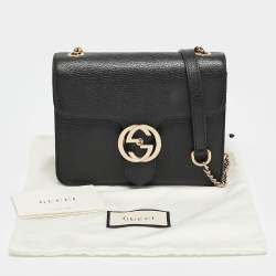 Pre Owned Gucci Black Leather Dollar Interlocking G Crossbody Bag