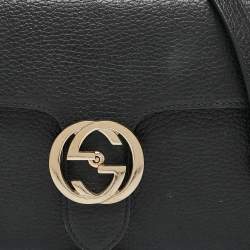 Pre Owned Gucci Black Leather Dollar Interlocking G Crossbody Bag