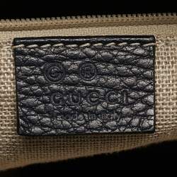 Pre Owned Gucci Navy Blue Leather Bamboo Tassel Tote