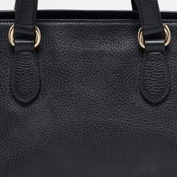 Pre Owned Gucci Navy Blue Leather Bamboo Tassel Tote