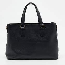 Pre Owned Gucci Navy Blue Leather Bamboo Tassel Tote