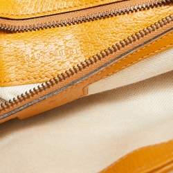 Pre Owned Gucci Cream/Orange Stripe GG Raffia and Leather Small GG Marmont Shoulder Bag