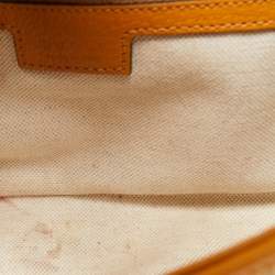 Pre Owned Gucci Cream/Orange Stripe GG Raffia and Leather Small GG Marmont Shoulder Bag