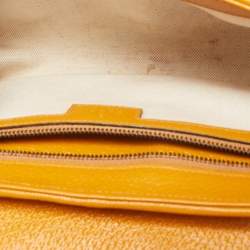 Pre Owned Gucci Cream/Orange Stripe GG Raffia and Leather Small GG Marmont Shoulder Bag
