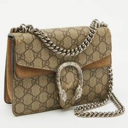 Pre Owned Gucci Beige GG Supreme Canvas and Suede Mini Dionysus Shoulder Bag