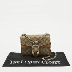Pre Owned Gucci Beige GG Supreme Canvas and Suede Mini Dionysus Shoulder Bag