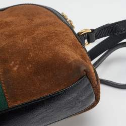 Pre Owned Gucci Brown/Black Suede and Patent Leather Ophidia Crossbody Bag
