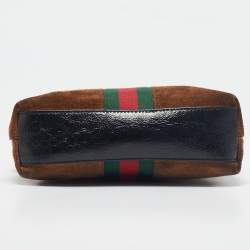 Pre Owned Gucci Brown/Black Suede and Patent Leather Ophidia Crossbody Bag