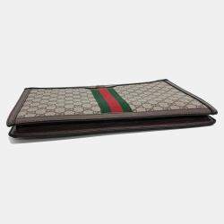 Gucci Beige Brown Coated Canvas Leather Supreme Portfolio Clutch Bag