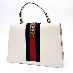  Gucci Multicolor White Leather Sylvie Top Handle Bag