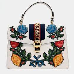  Gucci Multicolor White Leather Sylvie Top Handle Bag