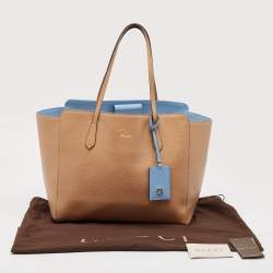 مملوكة مسبقًا Gucci Camelia/Mineral Blue Leather Medium Swing Tote