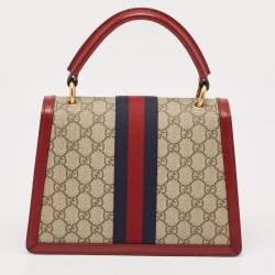 Gucci Red/Beige GG Supreme Canvas Small Queen Margaret Top Handle Bag