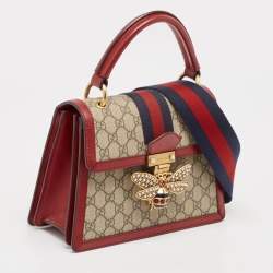 Gucci Red/Beige GG Supreme Canvas Small Queen Margaret Top Handle Bag