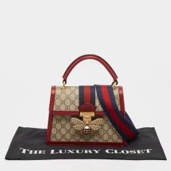 Gucci Red/Beige GG Supreme Canvas Small Queen Margaret Top Handle Bag