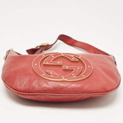 Pre Owned Gucci Dark Red Leather Blondie Logo Hobo