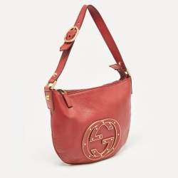 Pre Owned Gucci Dark Red Leather Blondie Logo Hobo