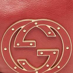 Pre Owned Gucci Dark Red Leather Blondie Logo Hobo
