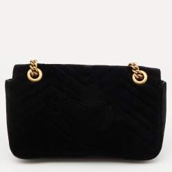 Pre Owned Gucci Black Matelasse Velvet Small GG Marmont Flap Shoulder Bag