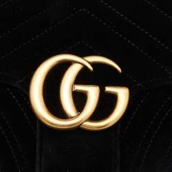 Pre Owned Gucci Black Matelasse Velvet Small GG Marmont Flap Shoulder Bag