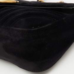 Pre Owned Gucci Black Matelasse Velvet Small GG Marmont Flap Shoulder Bag