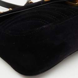 Pre Owned Gucci Black Matelasse Velvet Small GG Marmont Flap Shoulder Bag