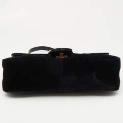 Pre Owned Gucci Black Matelasse Velvet Small GG Marmont Flap Shoulder Bag