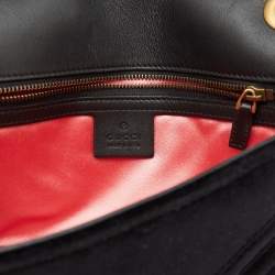 Pre Owned Gucci Black Matelasse Velvet Small GG Marmont Flap Shoulder Bag
