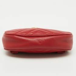 Gucci Red Matelassé Leather GG Marmont Belt Bag