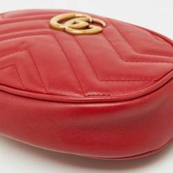 Gucci Red Matelassé Leather GG Marmont Belt Bag