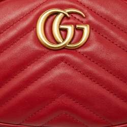 Gucci Red Matelassé Leather GG Marmont Belt Bag
