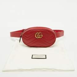 Gucci Red Matelassé Leather GG Marmont Belt Bag