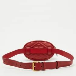 Gucci Red Matelassé Leather GG Marmont Belt Bag